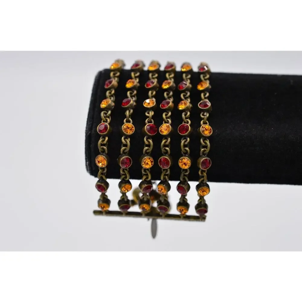 Tommassini Vintage Bracelet Red Orange Rhinestone Crystal Rustic Signed Bin5